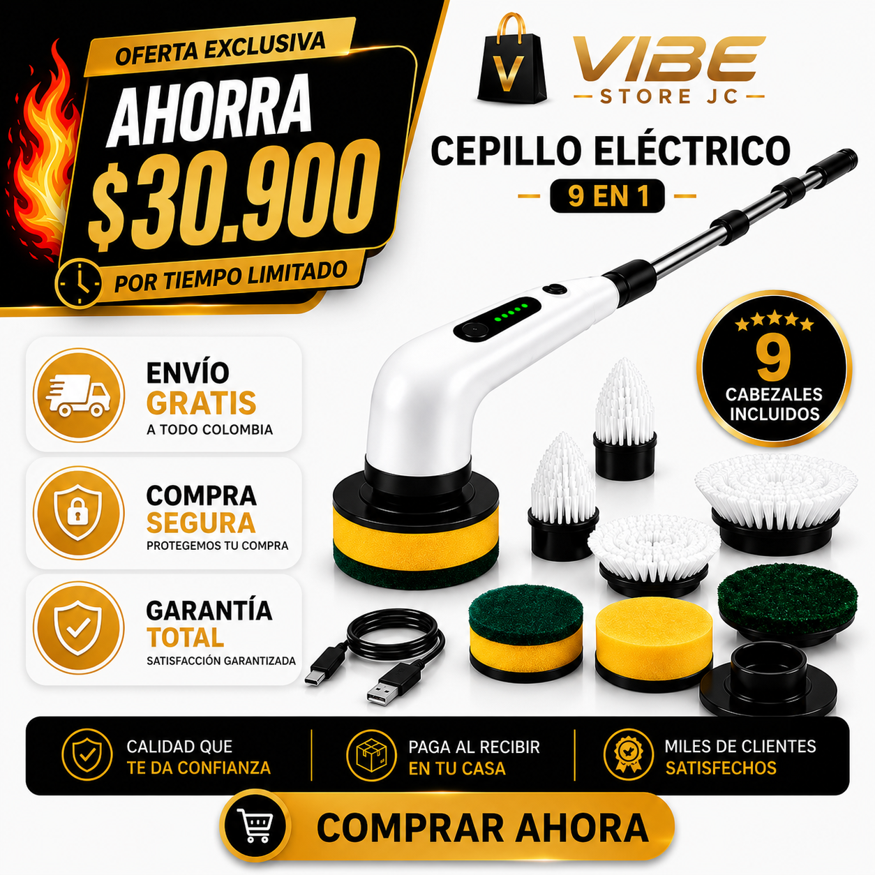 🔥 Cepillo Eléctrico 9 en 1 | Elimina la Grasa y la Suciedad Sin Esfuerzo + Envío GRATIS