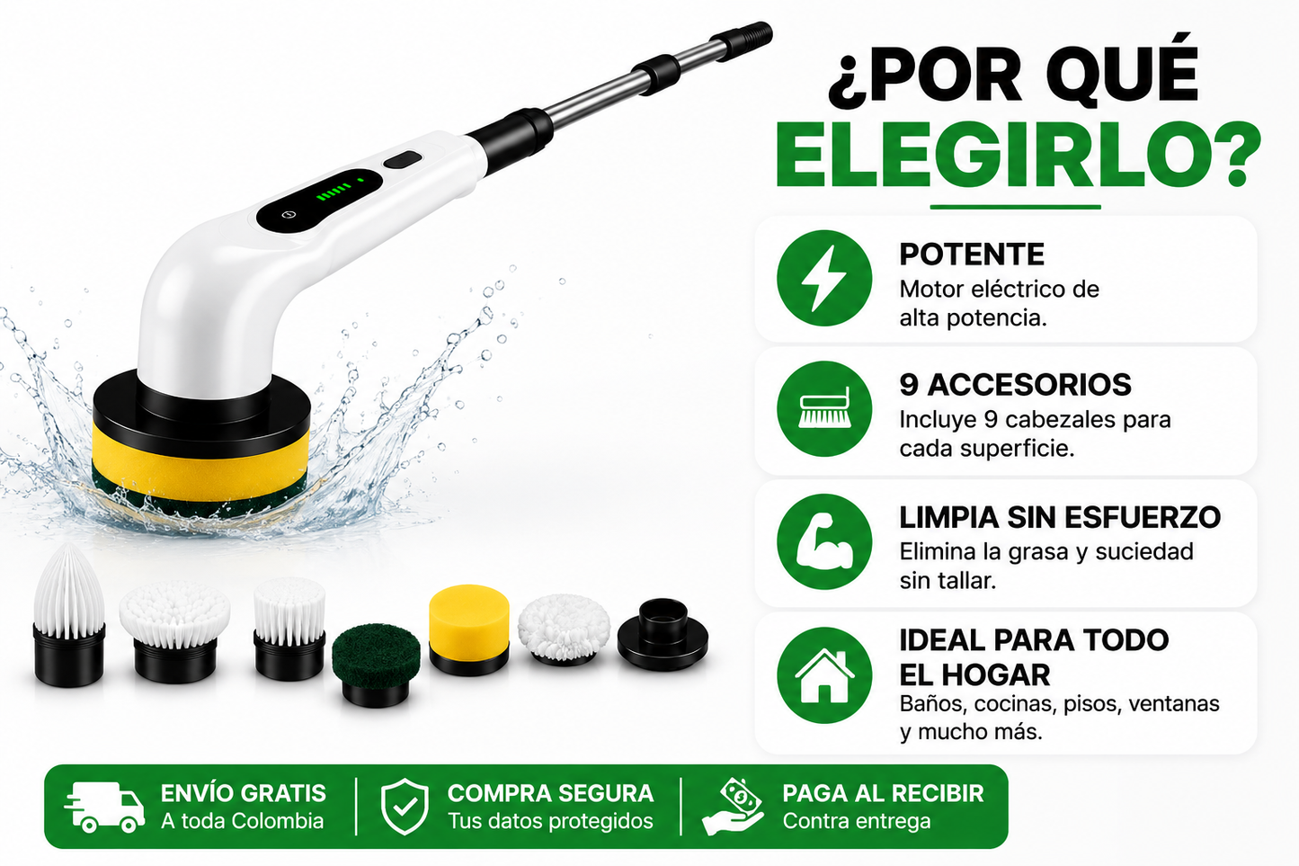 🔥 Cepillo Eléctrico 9 en 1 | Elimina la Grasa y la Suciedad Sin Esfuerzo + Envío GRATIS