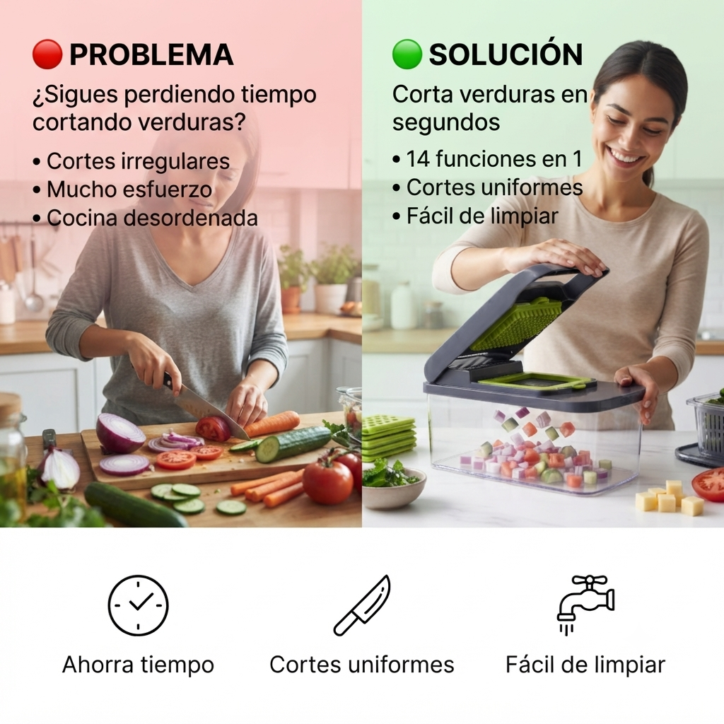Cortador de Verduras Multifuncional 14 en 1 | Rápido, Seguro y Fácil de Limpiar