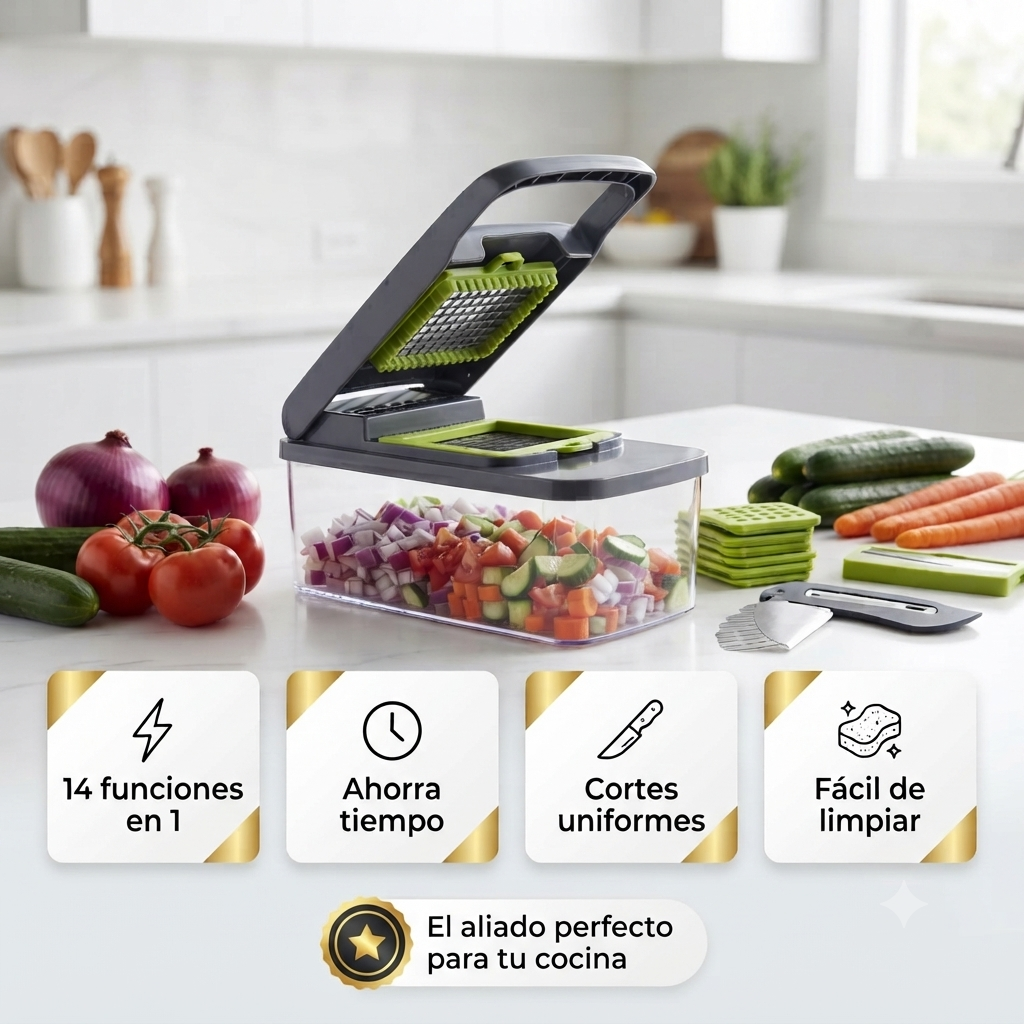 Cortador de Verduras Multifuncional 14 en 1 | Rápido, Seguro y Fácil de Limpiar