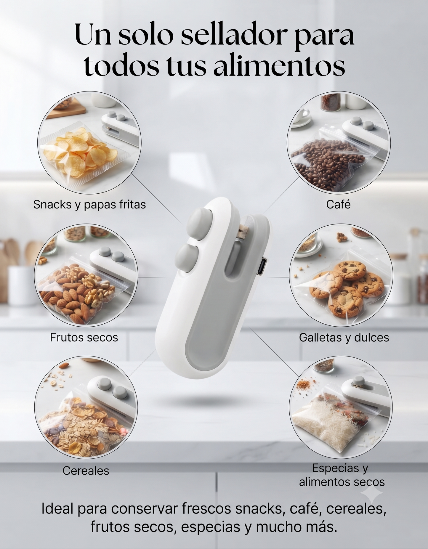 Mini Sellador de Bolsas Recargable USB 2 en 1 | Sella y Conserva tus Alimentos