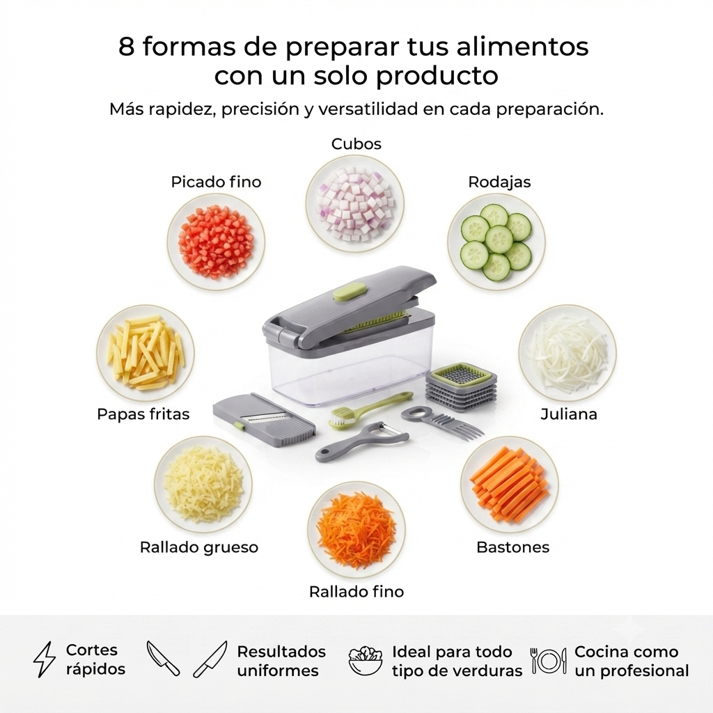 Cortador de Verduras Multifuncional 14 en 1 | Rápido, Seguro y Fácil de Limpiar
