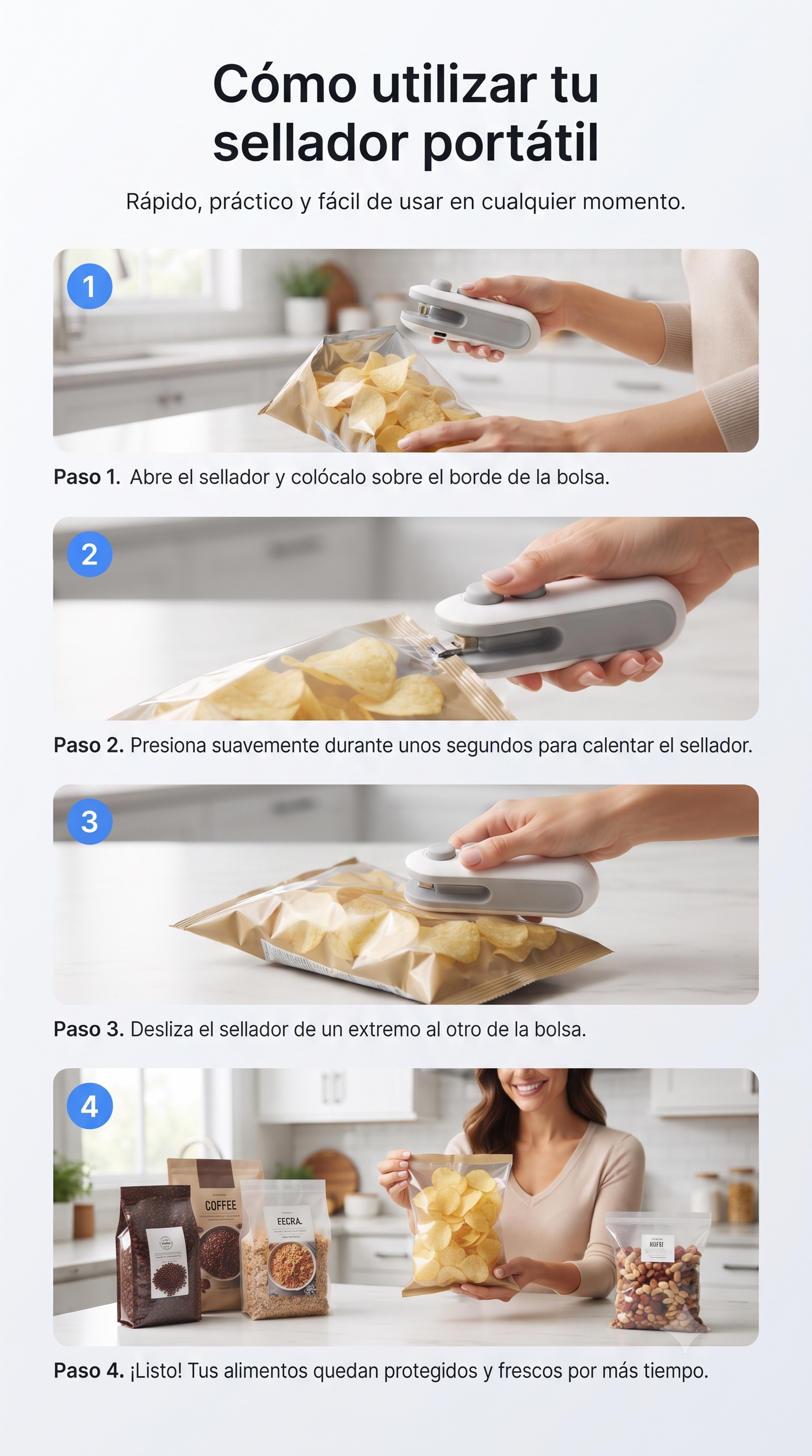 Mini Sellador de Bolsas Recargable USB 2 en 1 | Sella y Conserva tus Alimentos
