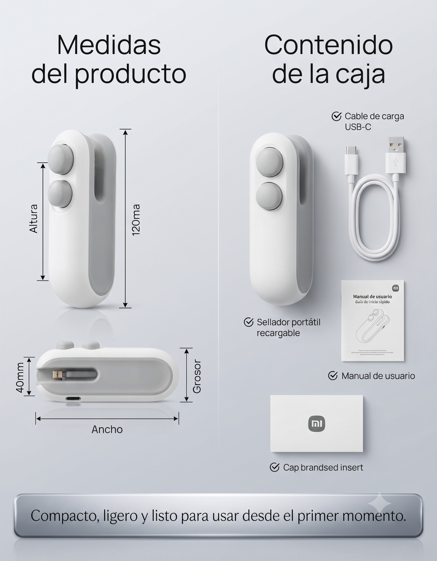 Mini Sellador de Bolsas Recargable USB 2 en 1 | Sella y Conserva tus Alimentos