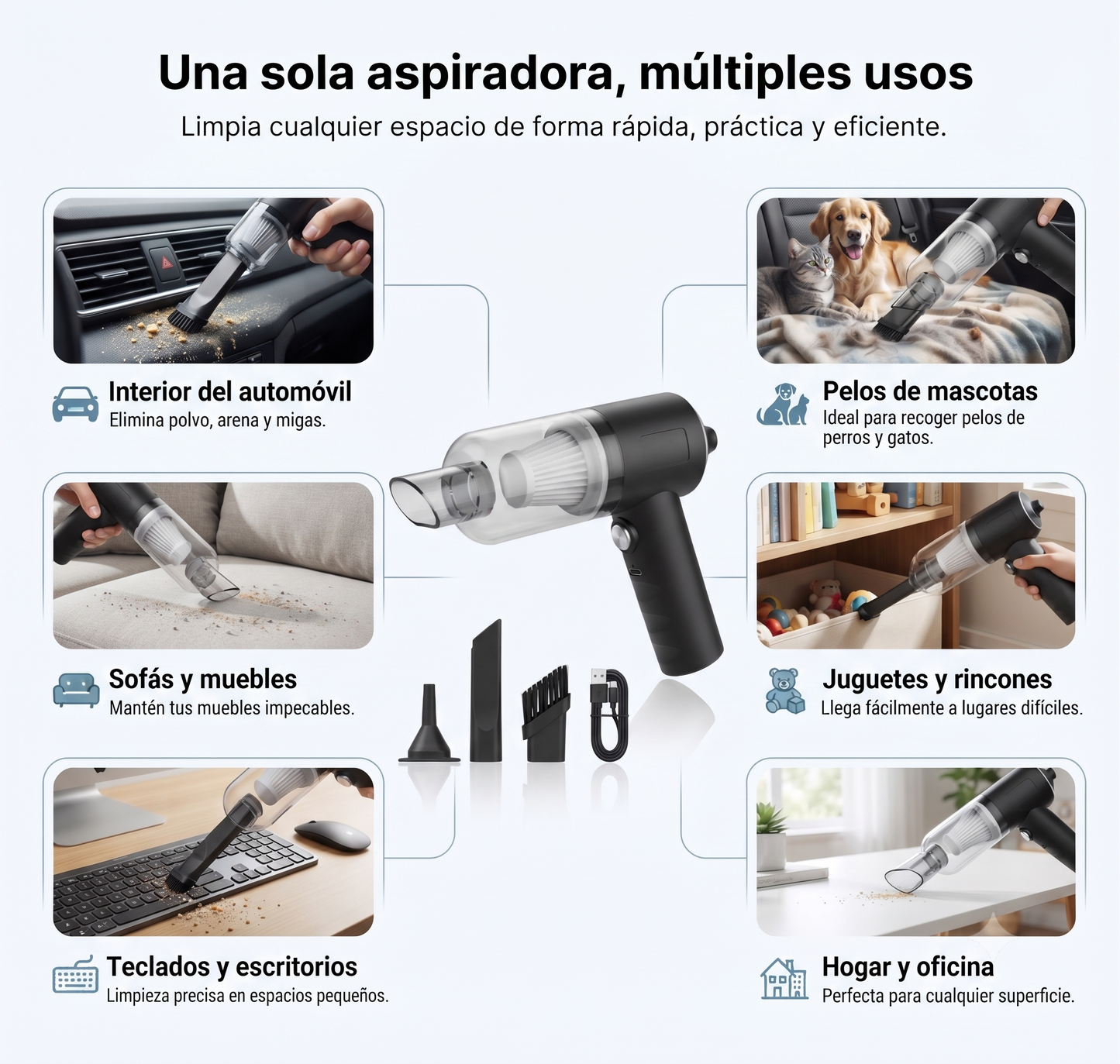 Mini Aspiradora Inalámbrica TurboVac™ 3 en 1 para Auto y Hogar