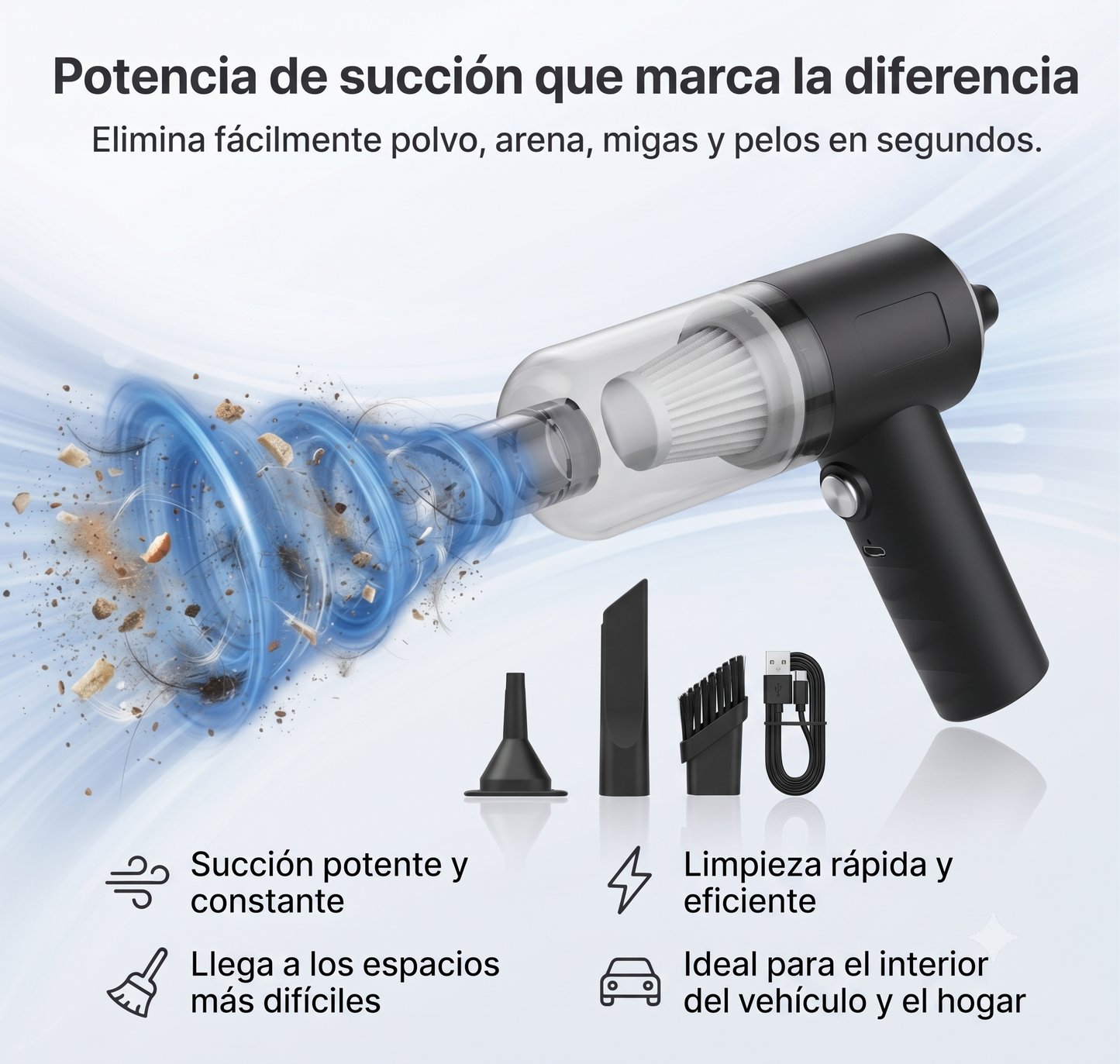 Mini Aspiradora Inalámbrica TurboVac™ 3 en 1 para Auto y Hogar