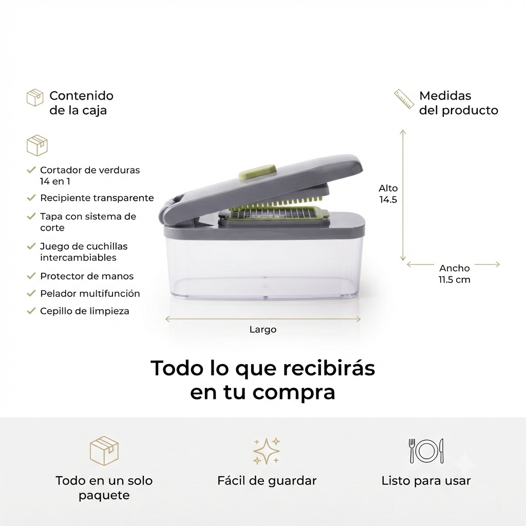 Cortador de Verduras Multifuncional 14 en 1 | Rápido, Seguro y Fácil de Limpiar