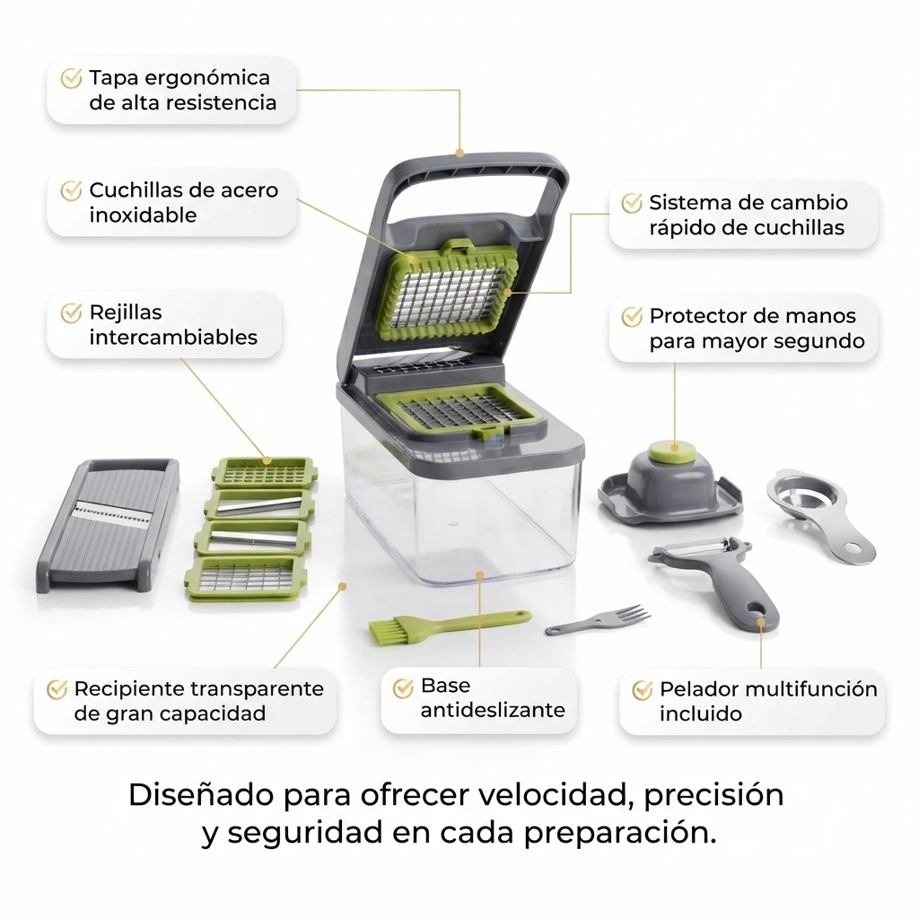 Cortador de Verduras Multifuncional 14 en 1 | Rápido, Seguro y Fácil de Limpiar